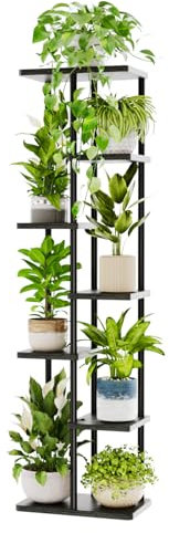Bamworld 7 Tier Plant Stands Indoor, Corner Shelf Tall Plant Stand for Multiple Indoor Plants, Metal Tiered Display Stand for Living Room Balcony Garden Patio, Black
