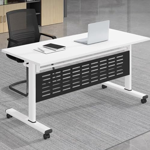 Tragbarer Konferenztisch aus Holz für Schule und Büro, zusammenklappbar und multifunktional, Weiß und Schwarz, 160 x 40,6 x 76,2 cm und 139,7 x 61 x 76,2 cm, mit Rädern
