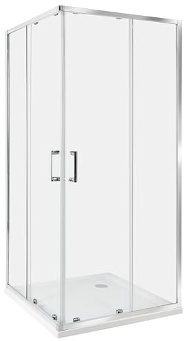 Duschhörna Härdat Glas Dubbla Skjutdörrar Badrum 90 x 90 x 185 cm Silver Tela
