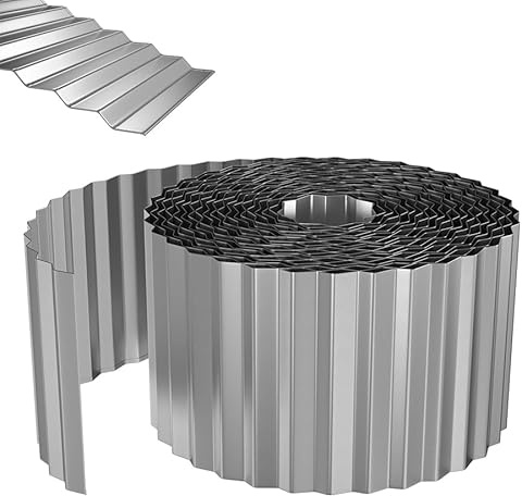 Aufun Flexible Rasenkante Metall Silber, 20m Länge Wellen verzinkt Beetbegrenzung, 15cm Höhe, Raseneinfassung Ideal für Rasenbegrenzung, Beetumrandung für Gartenliebhaber und Landschaftsgestaltung