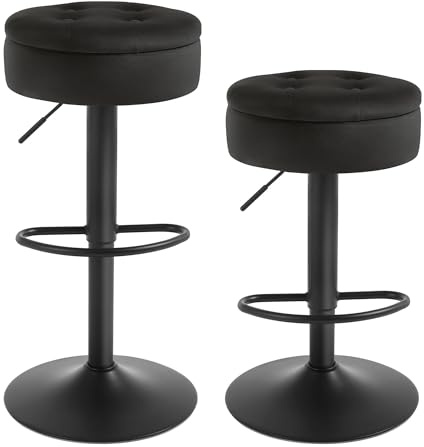 WOLTU Barhocker 2er Set, Sitzhocker mit Stauraum, Hocker höhenverstellbar 360° drehbar, Drehhocker für Kücheninsel Esszimmer Bar Küche Tresen, Samt Metall, Schwarz