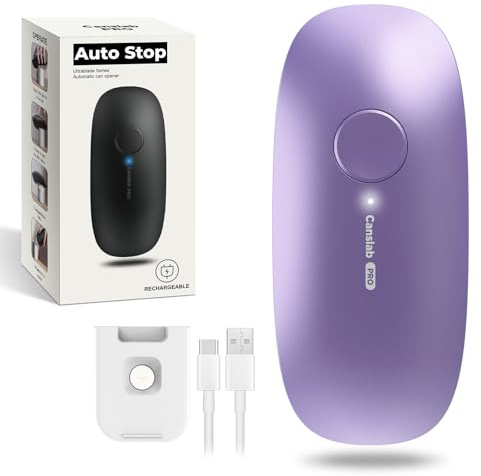 Canslab Ultrablade Pro Auto Stop Dosenöffner – wiederaufladbarer elektrischer Dosenöffner für die Küche für Senioren mit Arthritis – One-Touch-Seitenschnittöffner, glatte Kante, Flieder