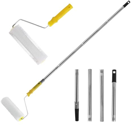 Rodison Rouleau de Purge à Pointes 23 cm - Rouleau de Purge avec 4 Tiges de Connexion en Acier Inoxydable de 34 à 136 cm - Pour la Ventilation des Revêtements de Sol