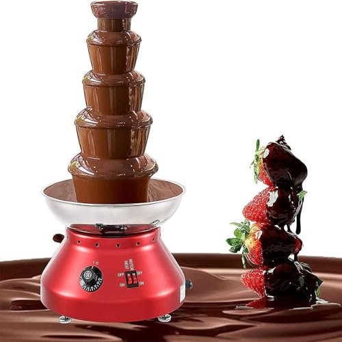 Electric Chocolate Fountain Machine, Commercial Chocolate Fondue Fountain, 4/5 Tiers Stainless Steel Large Capacity Chocolate Waterfall Melting Warming Pot, 30~110℃ Adjustable Temperature,Red-5tier