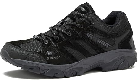 HI-TEC Ridge Low Hiking Shoes for Men, Lightweight Breathable Outdoor Trekking and Trail Sneakers - Black/Black, 10.5 Medium