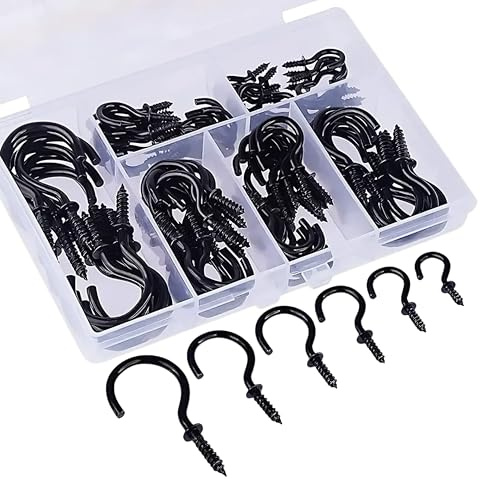 ZHYTUAL 110er Pack Schraubhaken Schwarz Haken Decke Set Mit 6 Größen Schwarze Haken Zum Schrauben Zum Aufhängen Von Pflanzen Tassen Schlüsseln Weihnachtsbeleuchtung