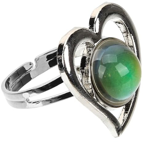 LRXIYODE Herzförmiger Stimmungsring mit Farbwechsel aus Legierung für Damen | Abschlussgeschenk, Fingerschmuck für Jede Gelegenheit, Zartes Mode Design, Partyoutfit und Alltag