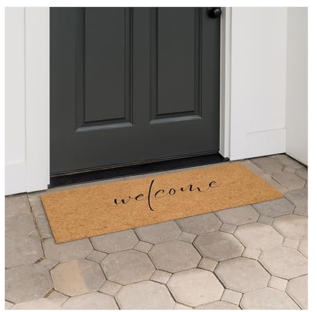 Trendi Welcome Coir Mats for Front Door Extra Large 120 x 45 cm – Durable Non-Slip Rubber Backing, Ultra Absorbent Mud Easy Clean Entry Doormat for Indoor High Traffic Areas & Outdoor (Design 1)