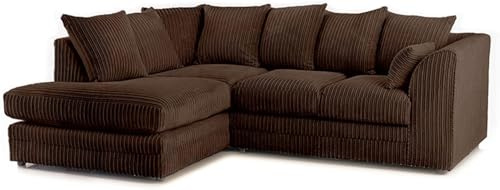 Darnall 4 Seater Sofa Left Hand Facing Jumbo Cord Corner Sofa with Modern Scatter Back - Brown