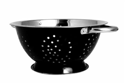 24cm Stainless Steel Colander with Handles – Deep Kitchen Strainer for Pasta, Rice, Vegetables & Fruit – Durable Large Food Drainer Bowl (Multiple Colours) (Black)