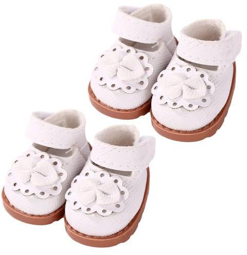 2 Pairs Mini Plush Doll Shoes, Leather Adorable Mini Shoes Fashion Kawaii Plush Doll Accessories Suitable for Playing and Displaying (White)