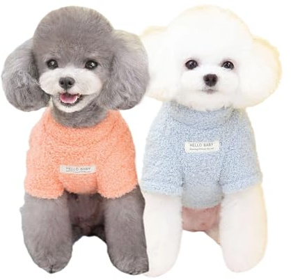 2 Stück Fleece Hundepullover für Kleine Hunde und Katzen, Warme Leichte Welpen Hunde Sweater, Haustier Herbst Winter Pullover Bekleidung (Orange+Blau, 2XL)