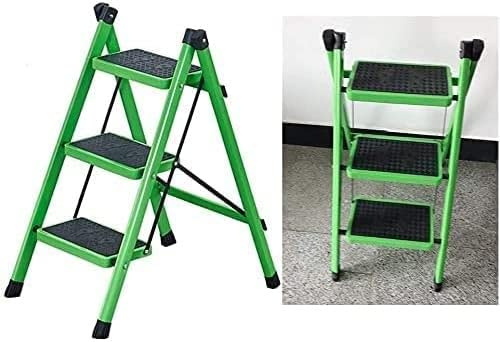 HynJGih Trappstege Bärbar Stegpall Fällbar stege Stegstege Platssparande for hushållskök kontor(Green,3 Layer)