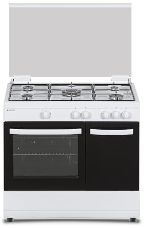 Aspes Cocina Gas Butano 90 cm 5 Zonas de Cocción, Horno 62 L, Blanco, AKGW5901PB. Control Manual, Quemador WOK Triple Llama, Compartimento Bombona Butano, Cristal en Puerta, Tapa Abatible