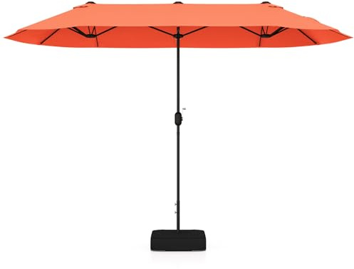 GOPLUS 4x2m Sombrilla Doble Terraza Exterior con Base, Parasols Jardin Grandes con 12 Varillas, Manivela, Protección Solar, Sombrilla Rectangular para Terraza, Piscina, Playa(4x2 m,Naranja)