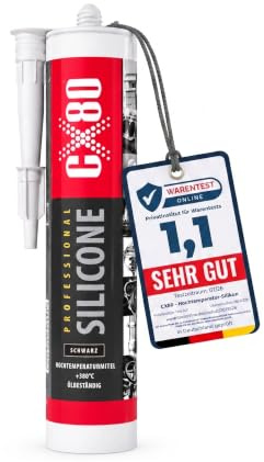 CX80 | Hochtemperatur Silikon schwarz | Dauerelastische Versiegelung für Temperaturen von -65°C bis +380° | Für Bauwesen, KFZ und Industrie| Beständig gegen Öle, Benzin und Fette | 310ml Kartusche