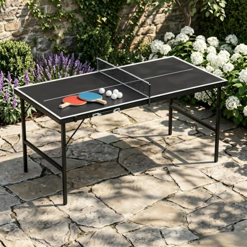 Suusolny Mini mesa de ping pong portátil, diseño de maleta, 152,5 x 76 x 71 cm, plegable, con juego de raquetas de ping pong, pelotas de ping pong y red (azul/negro)