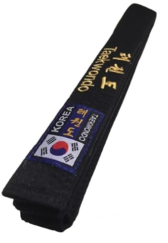 Budodrake Korea Taekwondo Gürtel schwarz mit Bestickung Taekwondo koreanisch und lateinisch (330)