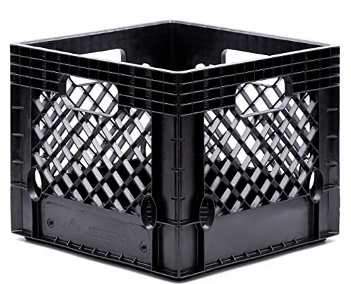 JEZERO 16 Quart Heavy Duty Plastic Crate | Stackable Multi-Purpose Storage Bin for Garage, Home, Office, Groceries, Outdoor, Camping & Kayaking | Black Utility Tote, 13 x 13 x 11