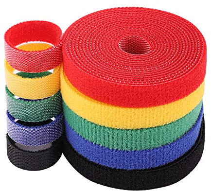 MoKo Cable Ties Reusable, 5 Rolls Fastening Tape with Hook And Loop Nylon Cable Straps Organizer, 30 foot Wire Cord Tape Fastening Straps for Cable Management TV, Computer, Home/Office - 5PCS x 2M