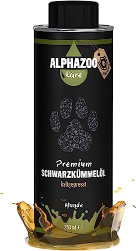 alphazoo Premium Schwarzkümmel-Öl für Hunde, 250 ml – kaltgepresstes Naturöl zur Haut- & Fellpflege – mit Omega‑6 & Omega‑9 Fettsäuren
