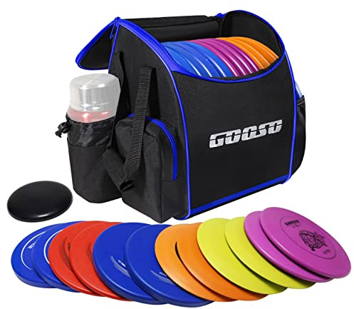GOOSO Set da golf a disco con borsa, 12 dischi volanti per principianti con putter, midrange, driver, zaino portatile da golf per dischi, può contenere oltre 28 dischi e borsa con supporto per un uso