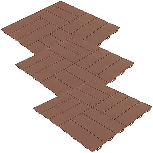 WELL HOME MOBILIARIO & DECORACIÓN Pack 3 baldosas para terraza de 55,5x55,5 cm efecto cruzado. Cobertura total 0,9 m2 – Colección Marte - Marrón