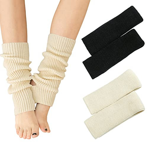 PHOGARY 2 Paare Stulpen Damen Mädchen Ballettstulpen mit Fersenloch Beinwärmer, Ballett Yoga Stulpen Legwarmer Beinstulpen Stricken Häkelarbeit Pulswärmer Mädchen Stiefel Boot Abdeckung Socken(Stil B)