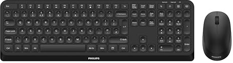 PHILIPS Tastiera USB wireless SPT6307B - Mouse combo, design a basso profilo Riduzione del suono dei clic, tracciamento ottico, scorciatoie multimediali, plug and play PC/Laptop
