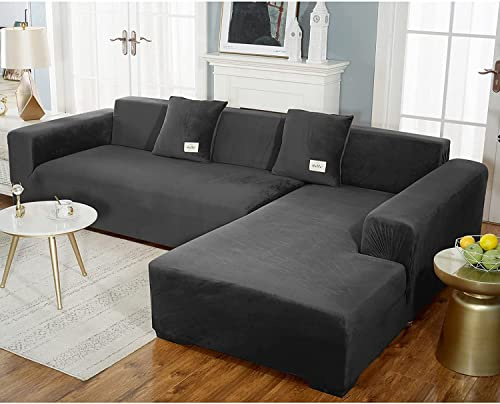 uyeoco Velours Housse de Canapé d'angle Extensible 3 4 2 Places avec Accoudoirs Couverture de Canapé, Le Revêtement de Canapé d'angle en Forme de L Doit en Acheter Deux (Color : D, Size : 190-230cm)