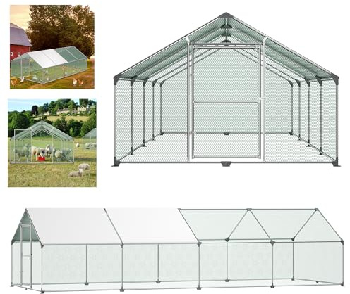 Aufun Gallinero XL Valla Exterior con Cerradura Acero Galvanizado para Animales Pequeños Valla Exterior Gallinero para Mascotas al Aire Libre Jaula de Pájaros 3x8x2m