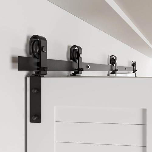 203cm/6.6FT Bifold Schiebetürbeschlag Schiebetüren Schiebetürsystem Komplettset Laufschiene Rollen Set Schwarz für 4 Holztür 49cm Breit