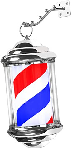 predolo Luz de poste de barbero, luz de señal de tienda de peluquería giratoria a rayas, lámpara colgante de pared, luz nocturna de ahorro de energía con