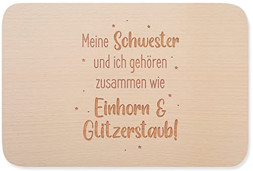 JUNIWORDS Frühstücksbrettchen, Meine Schwester und ich gehören zusammen wie Einhorn & Glitzerstaub!, Holzbrett Frühstücksbrett Holzbrettchen (1008690)