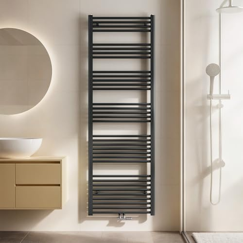 EMKE Handtuchheizkörper Gerade 1800x600 mm - Badheizkörper mit Mittelanschluss, Effizienter Handtuchwärmer Handtuchtrockner Heizkörper für Bad, Anthrazit, 860W
