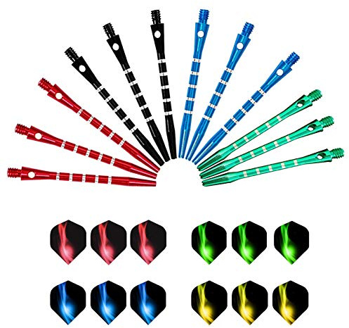Bncxdc Darts, 12 Sets Dart Stems, Medium Dart Shafts, Universal Metal Dart Stems Dart Flights Assorted Dart Accessories Kit 2BA Thread Throwing Fitting Shatter-Resistant