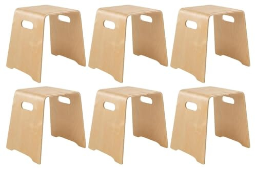 Home4You 6er Set Sitzhocker Stapelhocker Holzhocker - Braun - Birkenholz - stapelbar - B 48 cm x H 47 cm x T 40 cm