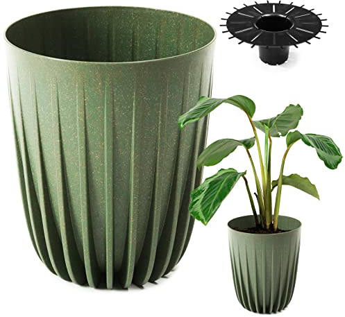 Konzept 11 - Hoher Blumentopf 30cm Durchmesser, Pflanzkübel Groß für Außen, Balkon, Übertopf mit Einsatz Grün, Palmentopf