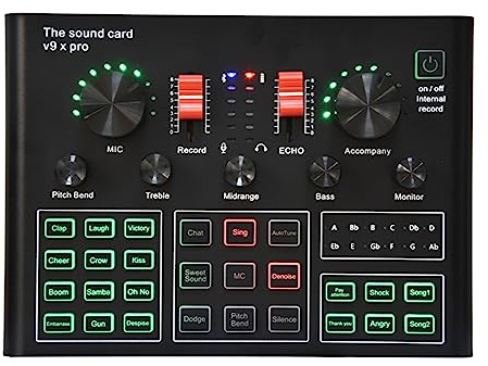 EBAYTV Kit Scheda Audio, Microfono a condensatore professionale Scheda audio karaoke wireless con luce di riempimento staffa a sbalzo(V9XPRO)