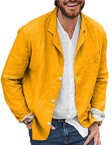 Cicilin Chaqueta blazer casual de algodón y lino para hombre, ajuste regular, ligera, para verano