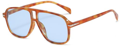 qinqilanqi-S Retro Sonnenbrille Damen Herren 70er Jahre – Doppelsteg, UV400 Schutz, Quadratisch Vintage Style mit Doppelbrücke (FalkenschnabelBlau)