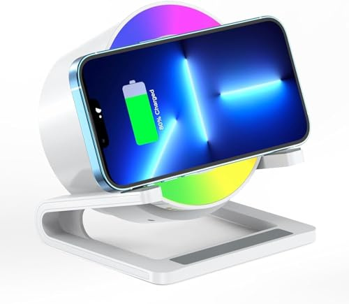 Qoosea 15 W Wireless Charger with Bluetooth Speaker and Night Light Induction Wireless Chargers with 5 RGB Light Modes Touch Dimmable Bedside Lamp Gifts for Women and Men