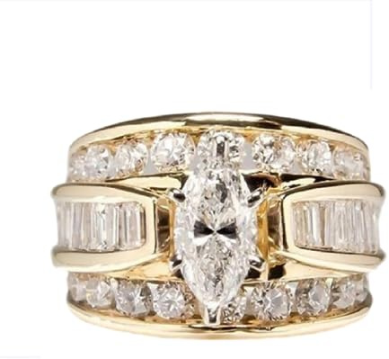 CUSIOALQQ Fashion Deluxe Gold Cubic Zirconia Ring for Women, Luxury Cushion Cut 4ct Zircon Diamonds Stone Eternity Engagement Ring, Charm Cubic Zirconia Promise Halo Wedding Ring L 1/2