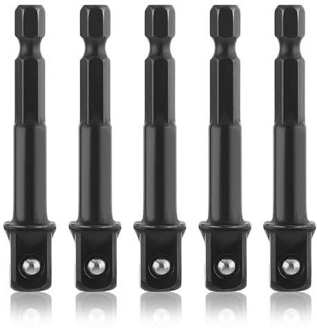 5Pack 1/4 to 3/8 Drill Socket Adapter Kit - Impact Driver Compatible, Extension Socket Driver Bits