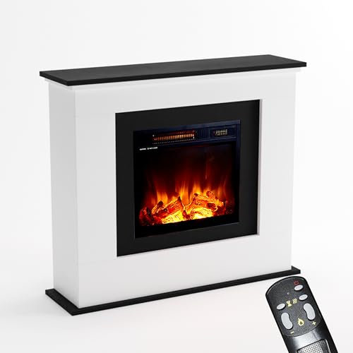 KAMINLICHT Elektrokamin mit Heizung und Kaminfeuer (Standkamin NEO 4) - elektrischer Kamin mit LED-Licht, Heizlüfter, Holz-Deko & Fernbedienung, max. 1500 W - 102x84x27 cm, Weiß