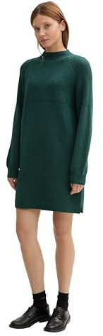 Tom Tailor Denim Damen Mini Strickkleid mit Stehkragen, 10592 - Midnight Forest Green Mélange, XL