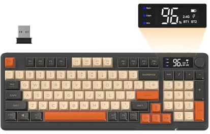 FREEWOLF M96 Trådlöst Speltangentbord, Rattkontroll Bluetooth/2.4G Trådlöst Tangentbord För Mekanisk Känsla, RGB LED-Bakgrundsbelyst Med Skärm, PBT-Tangentbord, 3000mAh, US-layout för Win/Mac -Skimmer