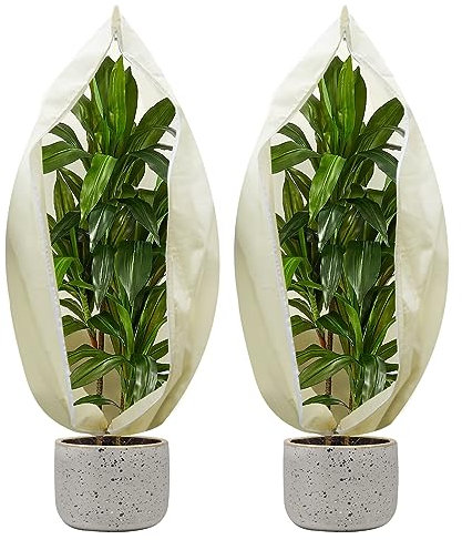 Kiaitre Winterschutz für Pflanzen, 200 x 240cm 80g/㎡ Frostschutz Kübelpflanzensack, Pflanzenschutz Winter mit Reißverschluss & Kordelzug, Reißfest Vlies Schutzhülle für Topfpflanzen （1 Stück）