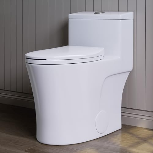 HOROW T0338WM Elongated One Piece Toilet Matte White, ADA Toilet 17.3 with Comfort Chair Height Seat, 0.8/1.28 GPF Powerful Dual Flush Toilet for Bathroom, 12 Rough-in Skirted Toilet Bowl