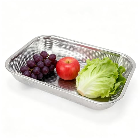 Natudeco Panier À Tamis En Acier Inoxydable Passoire Cuisine Panier Panier Rectangulaire Pour Fruits Et Légume Panier à Huile En Maille pour Cuisine 36 x 25 m